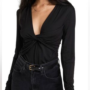 Frame Black Twisted Front V Neck Long Sleeved Shirt